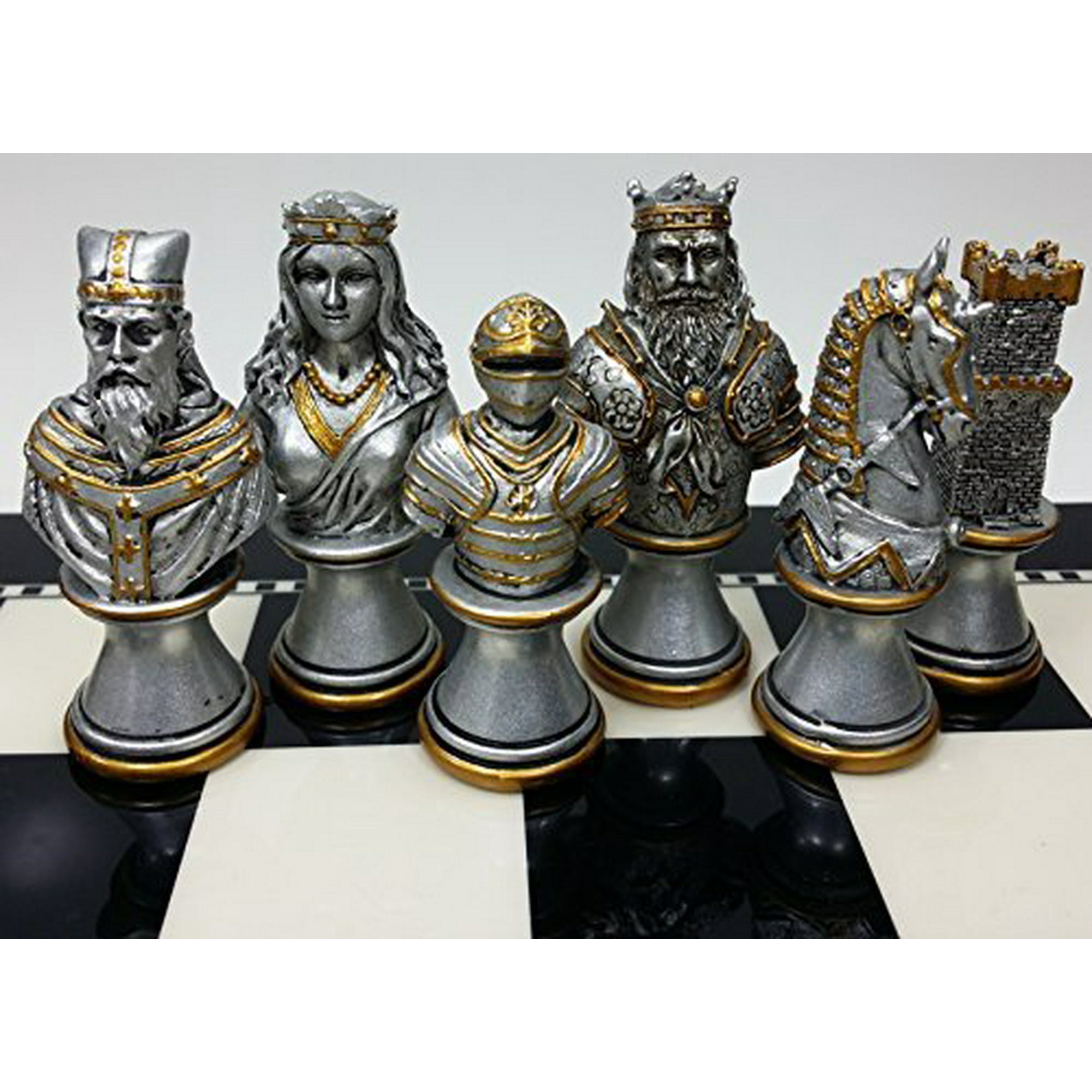 HPL Medieval Times Crusades Knight Chess Men Set Gold & Silver 