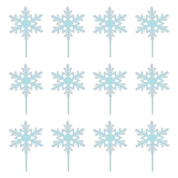 12 piezas de acrílico adornos de decoración de pasteles de Navidad copo de nieve Cupcake Toppers selecciones para fiesta de año nuevo