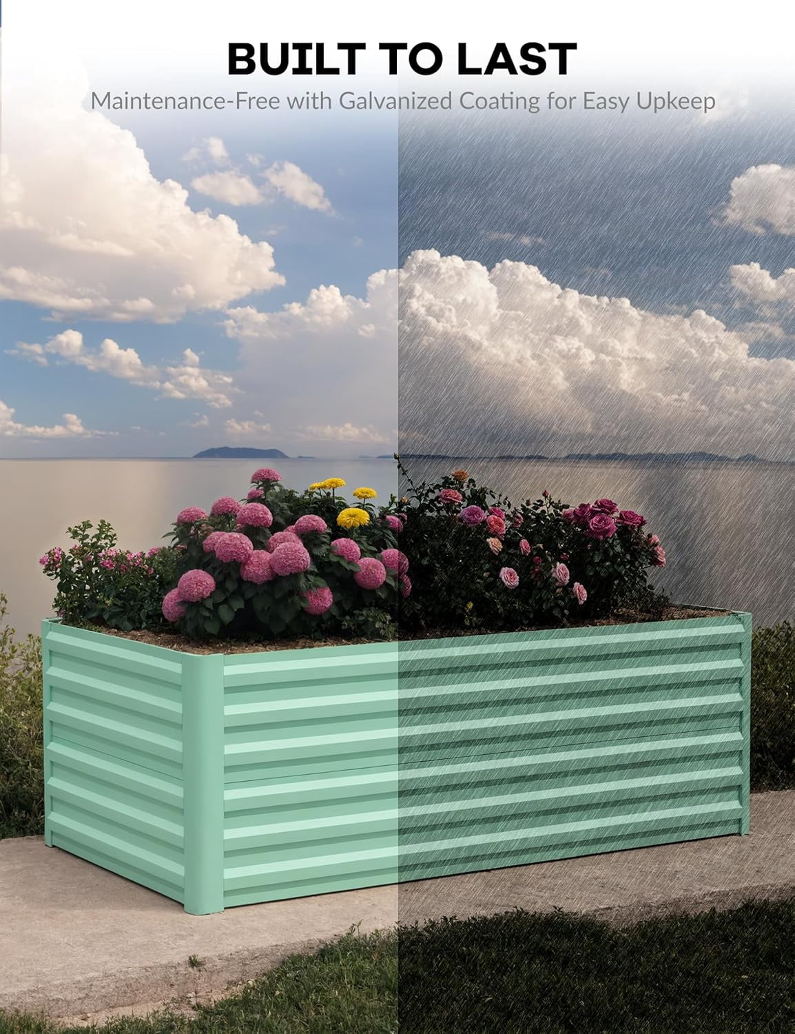 AOILE Outdoor Metal Raised Garden Bed, 2FT Deep Planter Box for Vegetables, Flowers, 350 Gal Capacity