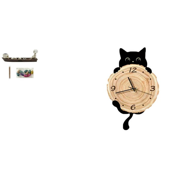 1 pieza Soporte para quemador de barco Figura de escritorio Reloj de pared Reloj de pared de gato Material ecológico decorativo Adecuado para dormitor