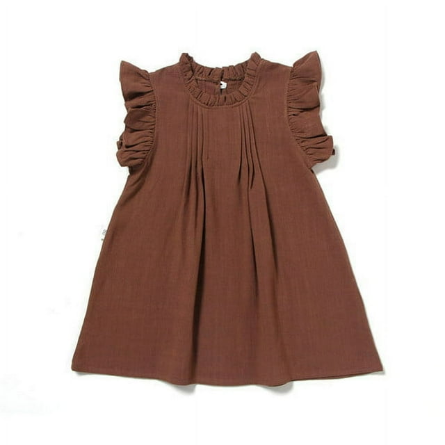 Robes de Princesse Unies pour Tout-Petites Filles, Douces, à Volants, Col Ras du Cou, Sans Manches, Robe d'Été, Vêtements Décontractés
