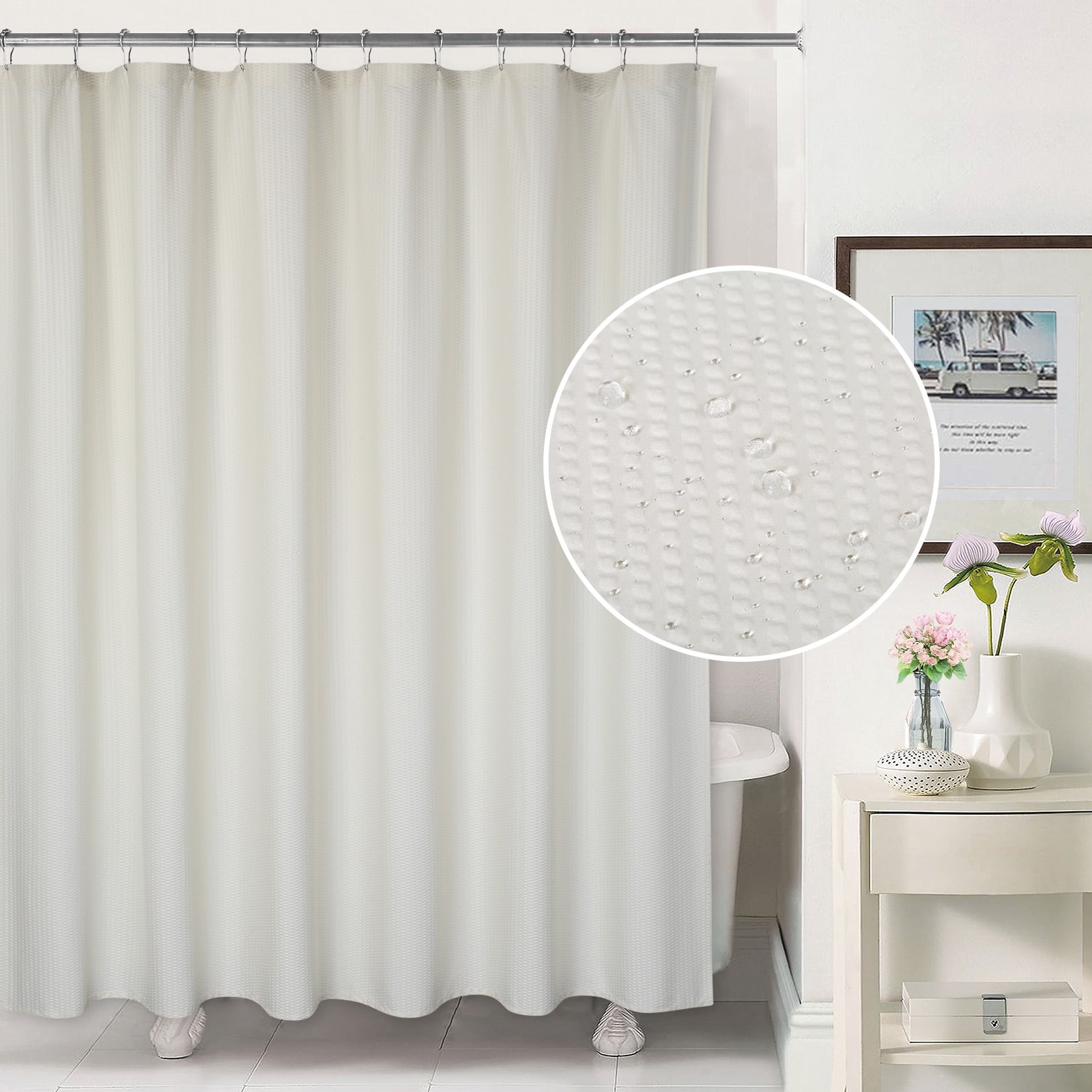 Haperlare Cream Extra Long Shower Curtain 72"W x 96"L Water Resistant Decorative Embossed Pattern Bath Spa Fabric Shower Curtain Machine Washable, 1 Panel