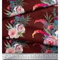 thumbnail image 2 of Soimoi Red Cotton Voile Fabric Leaves & Ranunculus Floral Fabric Prints By Yard 42 Inch Wide, 2 of 3