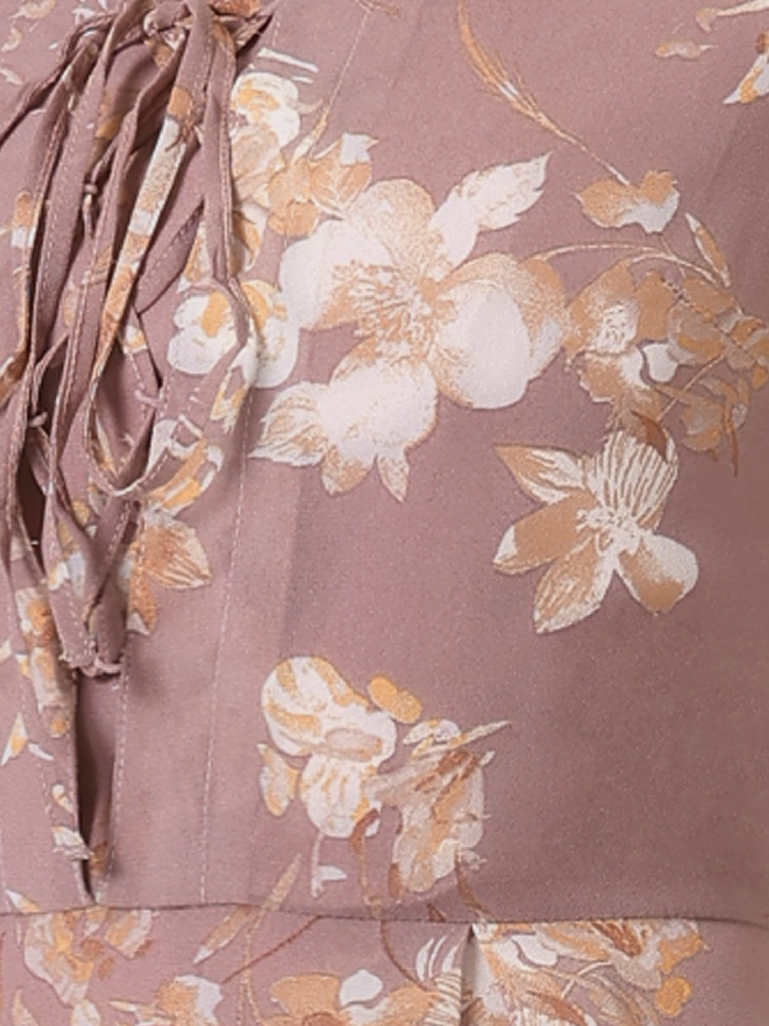 DARING DIVA Floral Flouncing Sleeve V Neck A-Line Chiffon Dress  L Pink