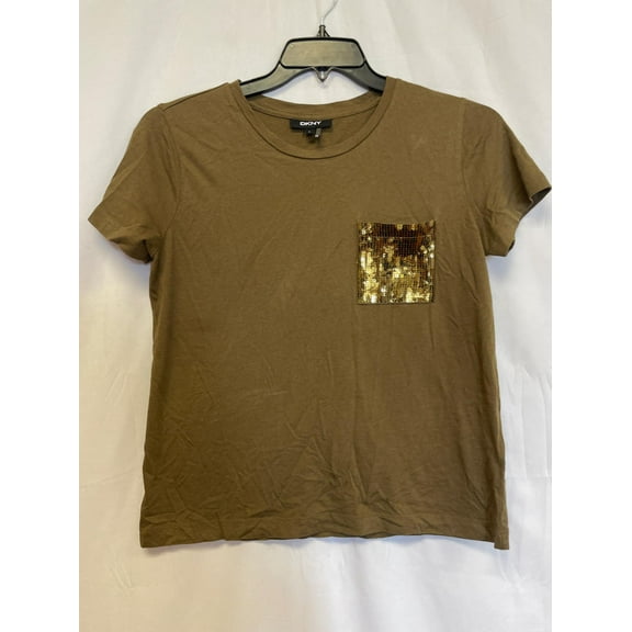 MSRP $49 Dkny Short Sleeve Sequin Pocket T-Shirt Green Size Small