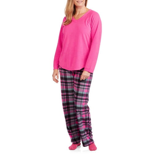 Secret Treasures Womens Micro Waffle Pajama Top And Microfleece Sleep Pant 2 Piece Sleepwear 