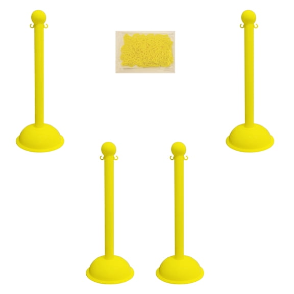 3 Inch Yellow Heavy Duty Stanchion & Chain Kit (6 Pk)