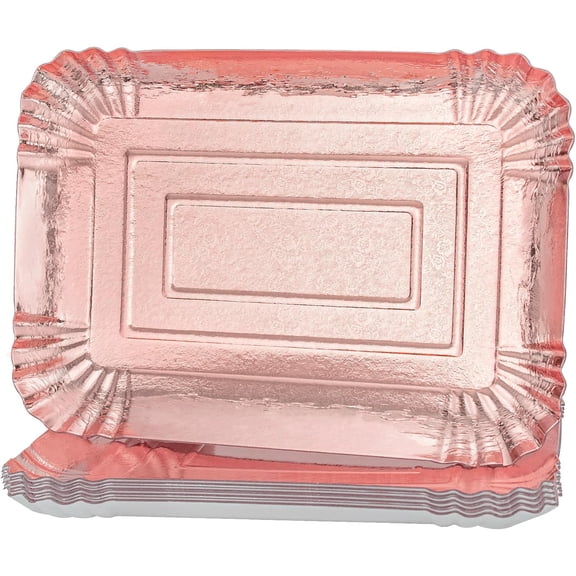 10 PCS Rose Gold Rectangle Trays, Heavy Duty Disposable Paper Cardboard for Platters, for Elegant Dessert Table Serving Parties, Cupcake Display, Birthday Party, Dessert, Valentines Day Weddings