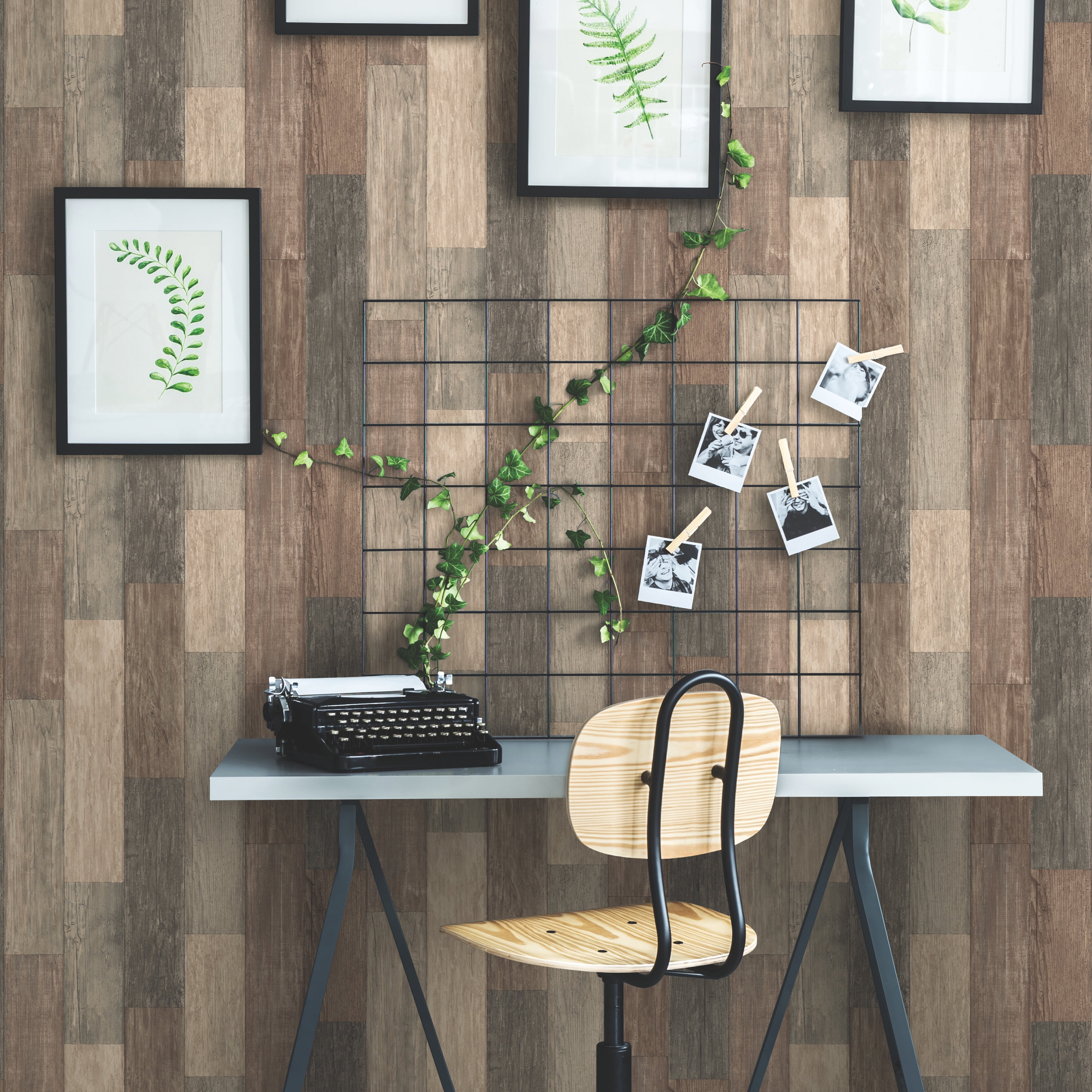 RoomMates Dark Brown Weathered Wood Plank Peel and Stick Wallpaper, 20.5 in x 18 ft