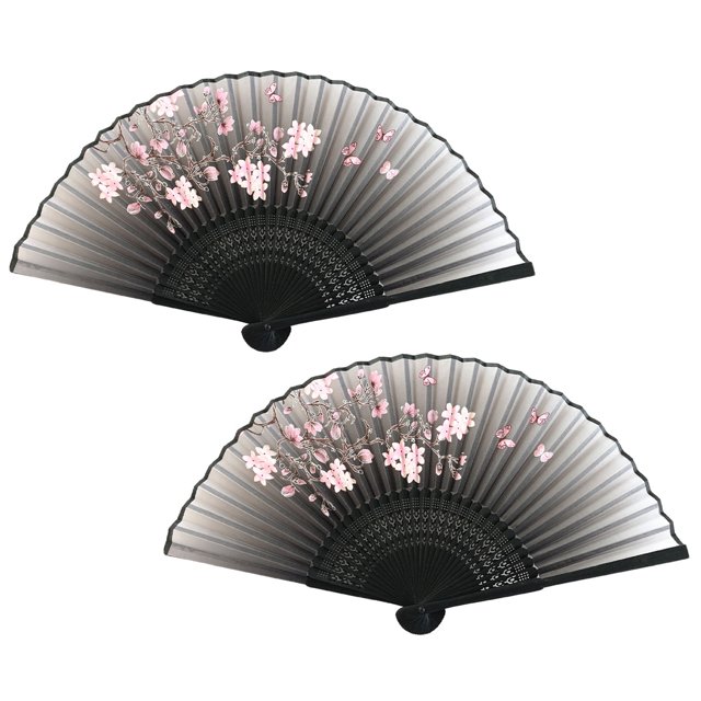 2 uds ventilador plegable de bambú estilo antiguo pintura en blanco y negro estilo planta estilo chino pequeño ventilador plegable pequeño