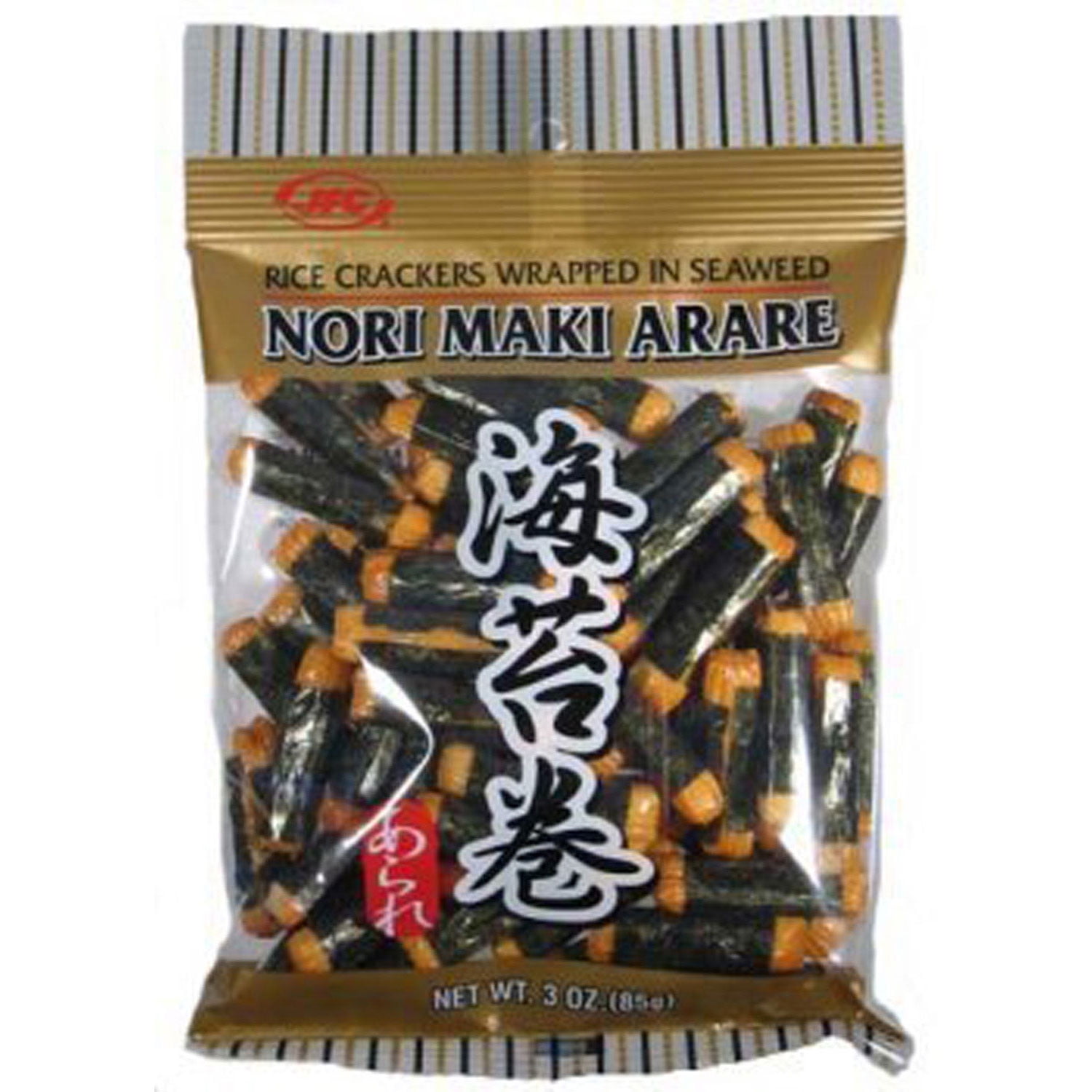 NineChef Bundle - JFC J-Basket - Nori Maki Arare (rice crackers wrapped in seaweed) 3 Oz (pack 3). + 1 NineChef Brand Long Handle Spoon