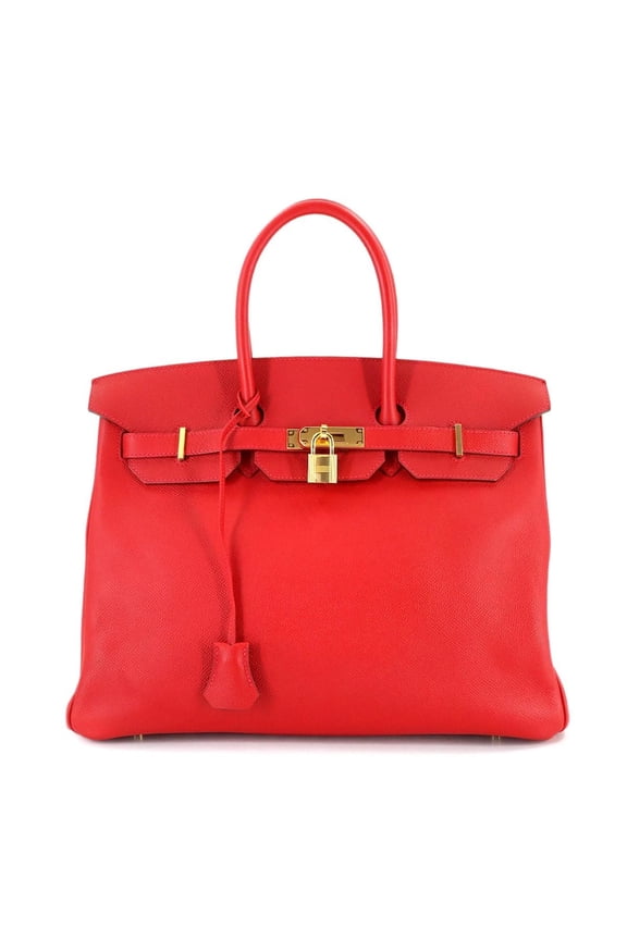 Pre-Owned Hermes Herms Birkin 35 Epsom Rouge Cazac Handbag with Gold Hardware and Q Stamp
