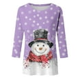 thumbnail image 4 of Fiaer Christmas T Shirts for Women Oversized 3/4 Sleeve Crew Neck Snowman Snowflakes Graphic Holiday Graphic Tee Fall Loose Fit Casual Trendy Tops Purple M, 4 of 4