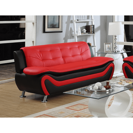 Frady Black And Red Faux Leather Modern, Red Leather Sofa Decorating Ideas
