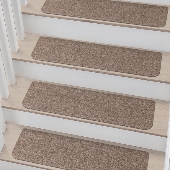 Floor Hug Stair Treads 28"x9"(4 PCS), Carpet Stair Treads for Wooden Steps Indoor, Stair Runners for Kids Elders and Dogs, Non-Slip TPE Backing, Stair Rugs Machine Washable, Beige