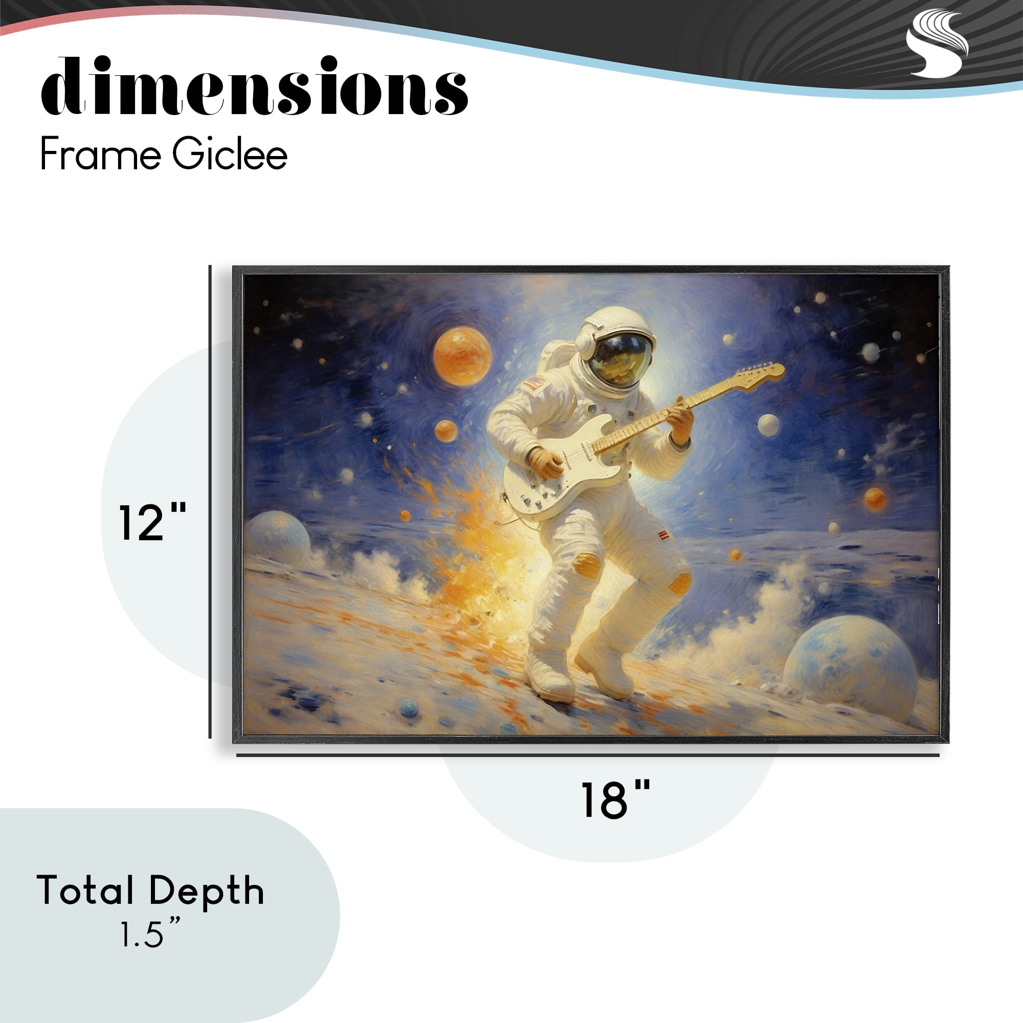Space Astronaut Musician Black Framed Giclee Art, design by Angie Hawke