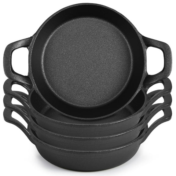 Cast Iron Ramekin Set of 4, Mini Skillets for Baking Cookie Frittata, Oven Safe Small Pans Casserole Dishes, Great for Kitchen Indoor Outdoor Picnic Dining, Black