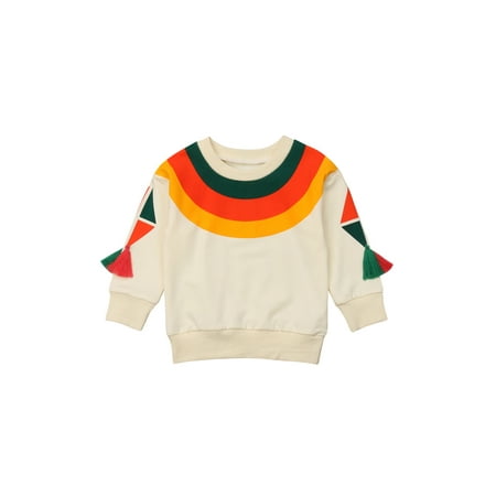 

EYIIYE Baby Girl Autumn Winter Long Sleeve Round Neck Rainbow Yellow Sweatshirts Blouse