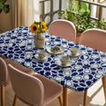thumbnail image 3 of Navy Blue Geometric Table Cloths for 6 Foot Rectangle Tables, Vintage Abstract Art Patio Waterproof Elastic Fitted Tablecloths, Washable Rectangular Table Cover for Camping, 3 of 8