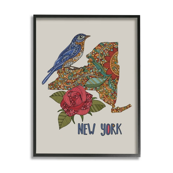 Stupell Industries Paisley Pattern New York State Graphic Art Black Framed Art Print Wall Art, Design by Valentina Harper