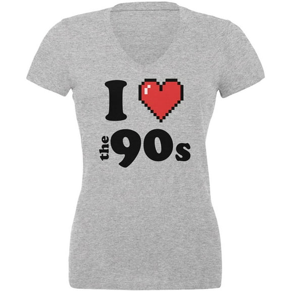 I Heart the 90s Juniors V-Neck T Shirt Heather LG