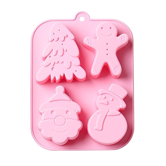 Molde De Silicona Para Galletas De Chocolate Diy De 4 Agujeros Molde De Silicona Para Galletas Resistente Al Calor Molde Para Hornear De Alta Elasticidad Con Forma De Árbol De Navidad Papá Noel seitruly HA026821-01