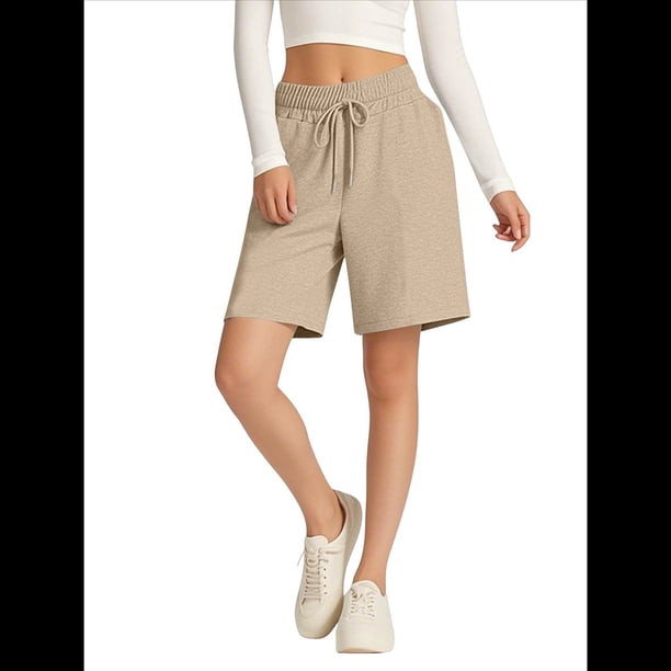 Pantalones Cortos Holgados con Bolsillos para Mujer, Hasta la Rodilla, para Yoga, Caminar, Hacer Ejercicio, Informales Caqui S