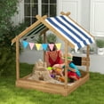 thumbnail image 3 of YIYADO  Wooden Sandbox with Shade Canopy & Playhouse Design, Brown, 3 of 6