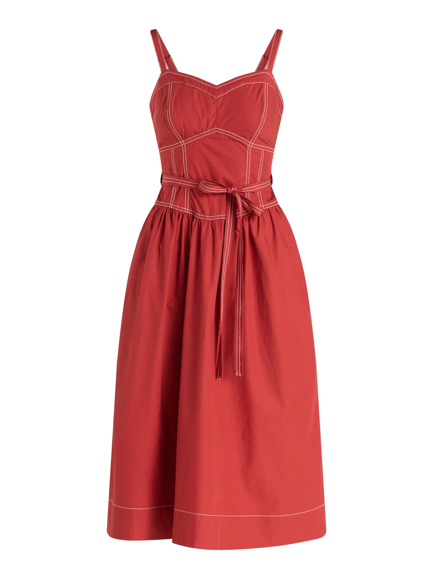 Free Assembly Women's and Women's Plus Sweetheart Belted Cotton Utility Midi Dress, Sizes XS-4X