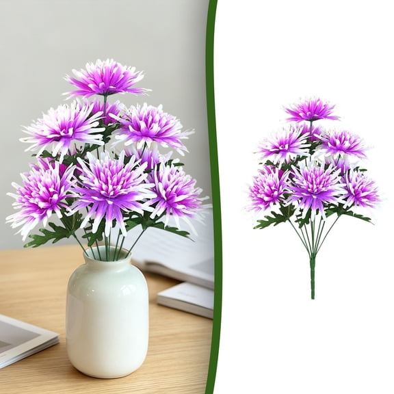 6Head Artificial Chrysanthemum Bouquet, Faux Memorial Flowers for Cemetery Grave Tomb Sweeping Decoration, Multicolor
