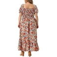 thumbnail image 3 of GRACE & GRANDEUR Women's Plus Size Short Sleeves Square Neck Smocked Boho Floral Maxi Dresses 1X Red, 3 of 6
