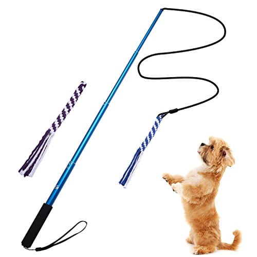 Ang Flirt Pole,Extendable Dog Teaser Wand With 2 Replacement Chew Tail Rope,Interactive Dog Tug