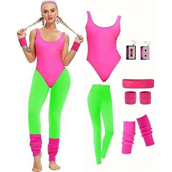 Morris Costumes KBWS8101 Pink & Neon Green 80s Workout Costume for Adults - One Size