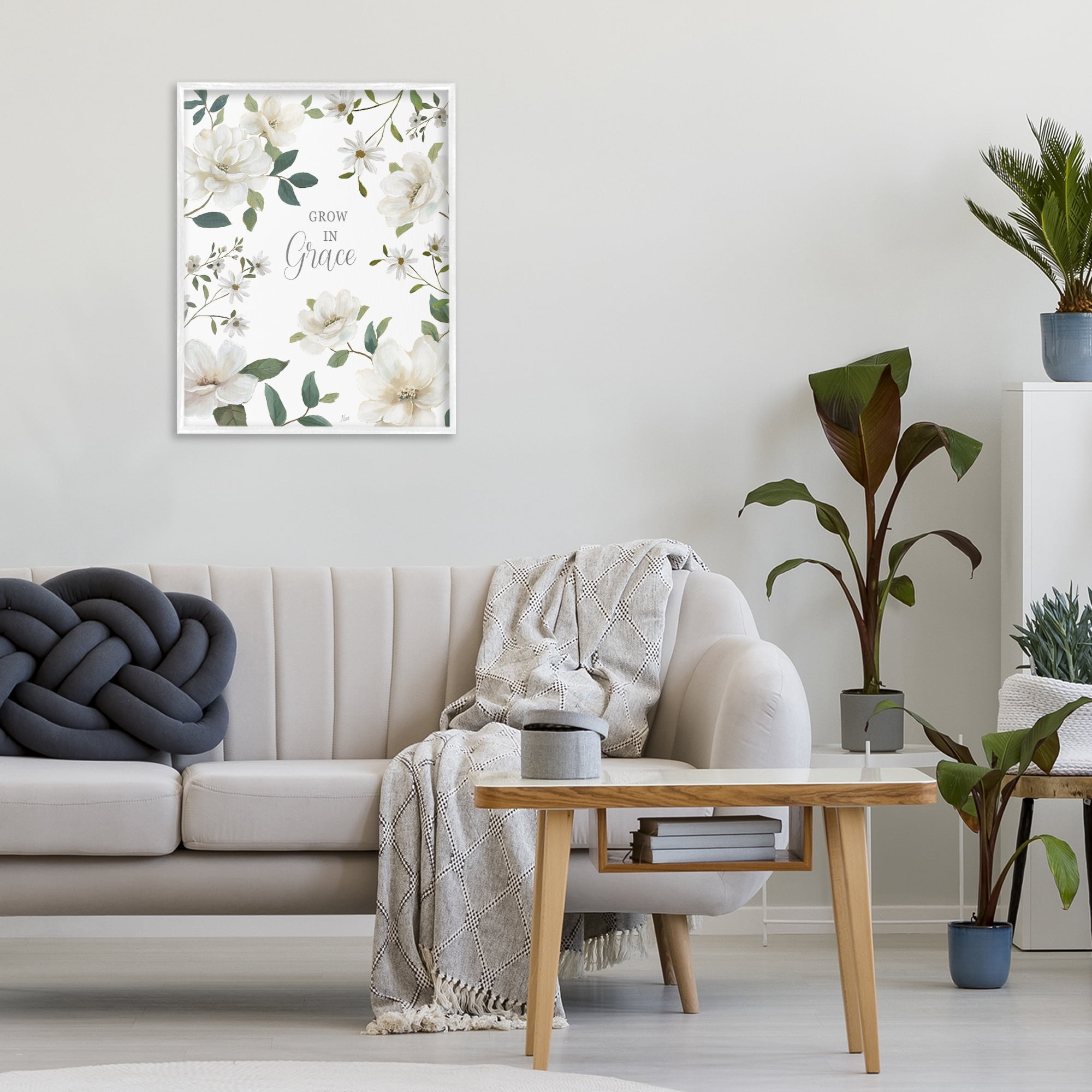 Stupell Industries Floral Grow In Grace White Framed Giclee Art, design by Nan
