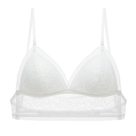 Sngxgn Lace Underwire Bra, Full-Coverage Lace Bra with Underwire C ups, Plunging Underwire Bra for Everyday Comfort(White,S)