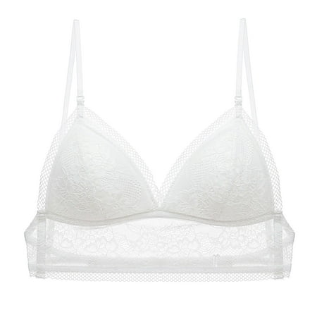 OJSFQUFP Plunge Bras for Women White Women French Sexy U Back Underwear No Underwire Thin Bra Lace Jacquard Halter Lace Triangle Cup Bra L