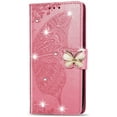thumbnail image 2 of OnePlus Nord N200 5G Flip Case, Mantto Bling Diamond Butterfly Embossed Flowers PU Leather Magnetic Flip Cover Stand Card Holders Hand Strap Wallet Purse Case for OnePlus Nord N200 5G, Pink, 2 of 7