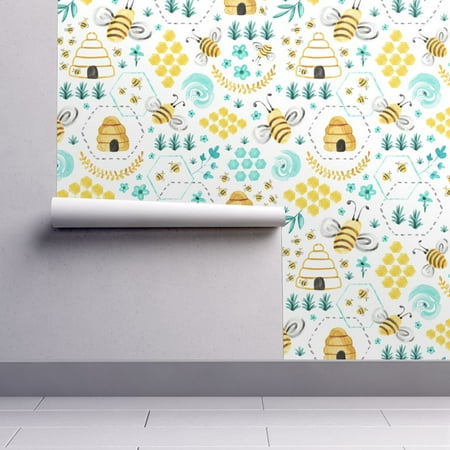 Removable Water-Activated Wallpaper Busy Bees Bumble Bees Pollinator