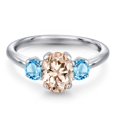 thumbnail image 3 of Gem Stone King 1.71 Ct Oval Peach Morganite Swiss Blue Topaz 925 Sterling Silver Ring, 3 of 6