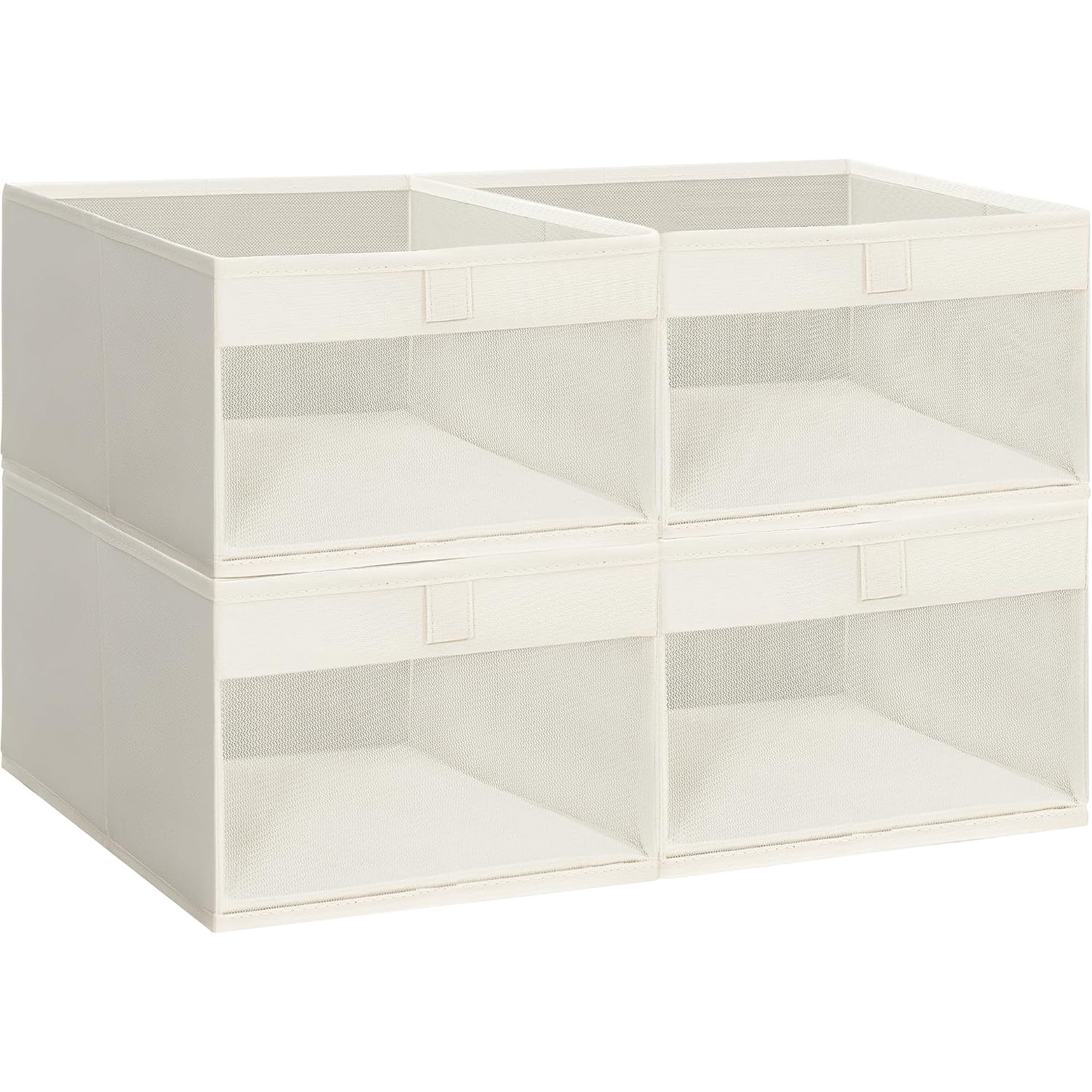 General 4 Pack Storage Bins with Clear Window Storage Boxes for Shelves Sturdy Foldable Closet Organization Fabric Shelf Basket for Towel Book Jeans Offices Dorm Wardrobe Beige