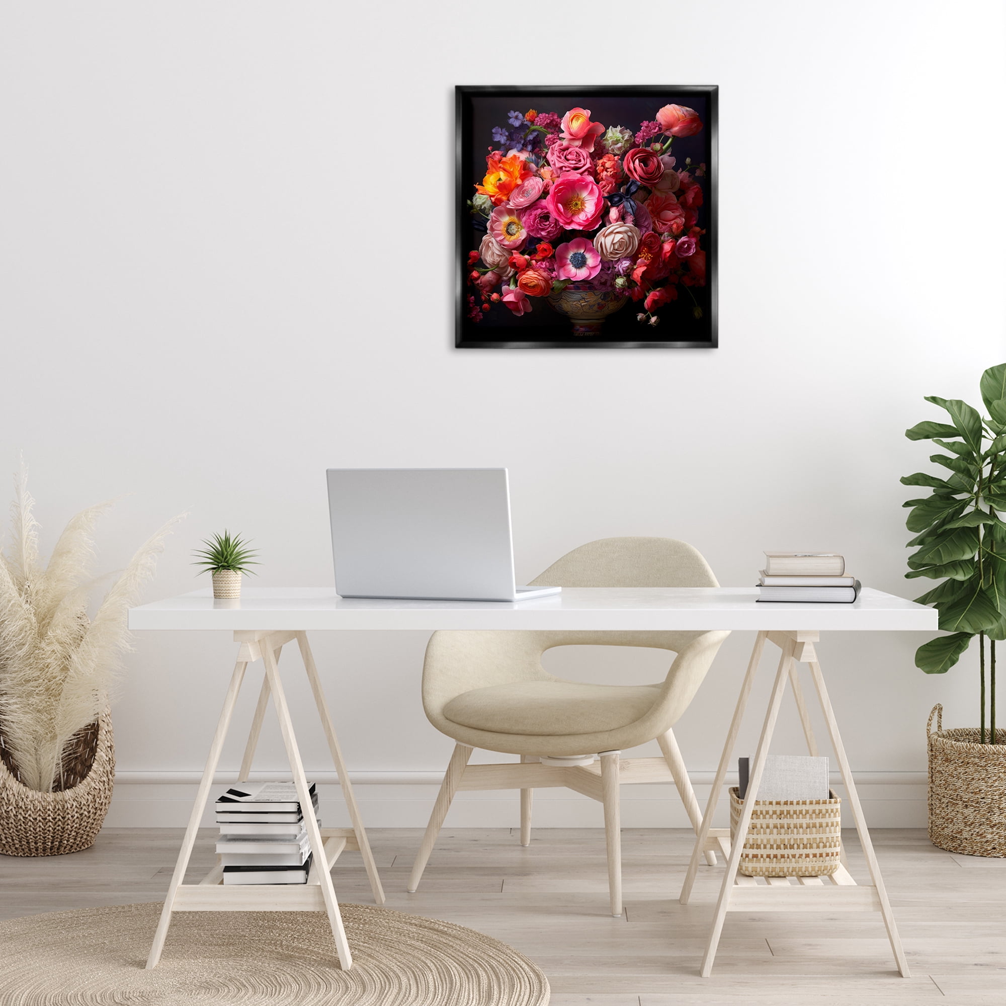 Stupell Industries Dark Full Bouquet Botanical & Floral Painting Black Floater Framed Art Print Wall Art, 25 x 25