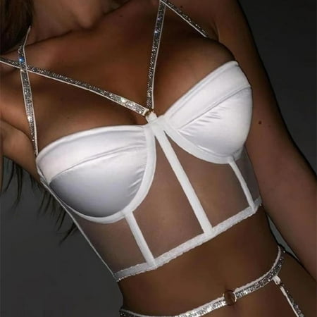 

Lingerie for Women Ladies Lace Flashing Diamond Three-Point Pajamas Underwear