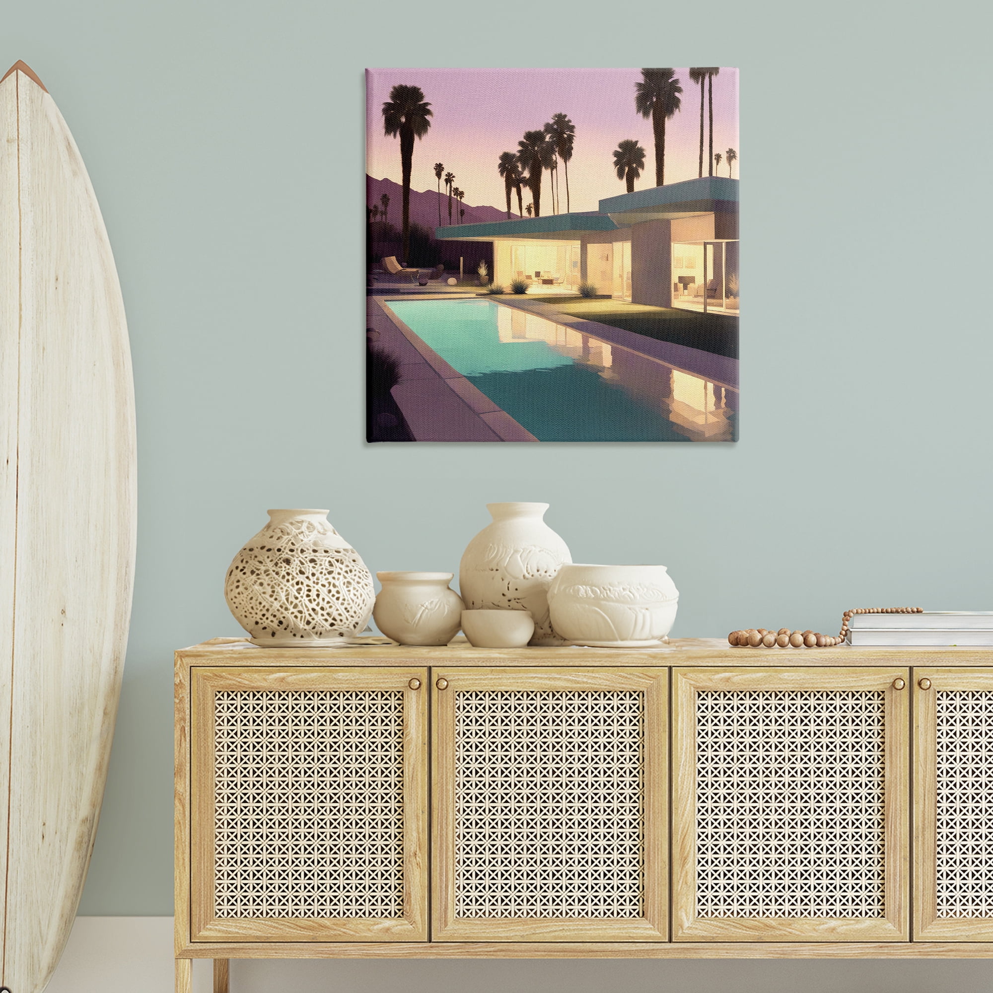 Stupell Industries Palm Trees & Pool Villa Landscape & Nature Painting Wrapped Canvas Art Print Wall Art, 36 x 36