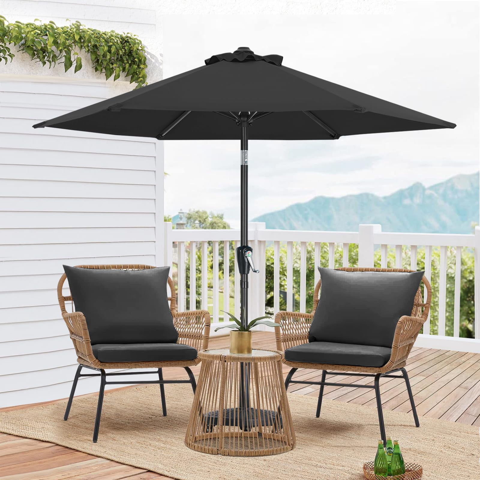 7.5ft Outdoor Patio Umbrella UPF50+ UV Protection with Push Button Tilt, Crank and 6 Sturdy Ribs