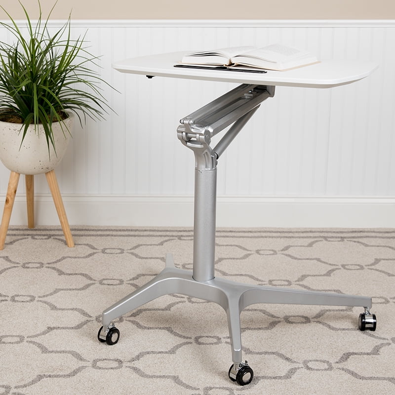 Mobile SitDown, StandUp White Ergonomic Computer Desk Standing Desk