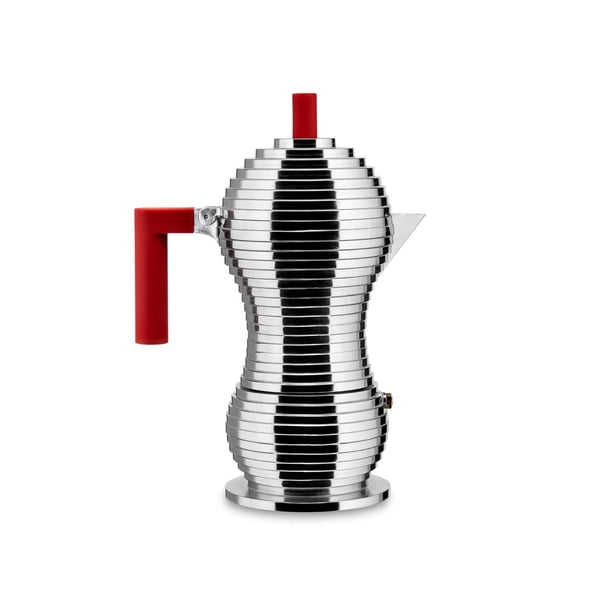 Alessi MDL02/6 R Pulcina - Cafetera de 6 tazas con mango y perilla de fundición de aluminio en Pa, r