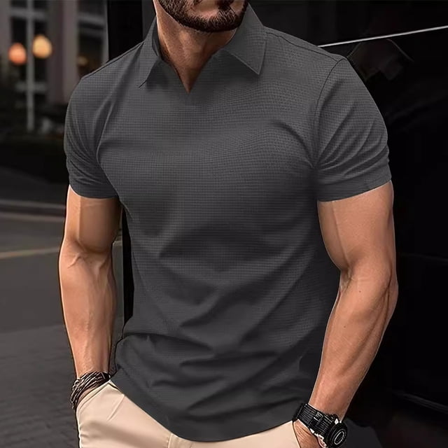 pstuiky Camisa de manga corta para hombre, Cárdigan de punto de retazos de manga corta para hombre, camiseta de manga corta con solapa de manga larga para hombre camisetas de hombre m