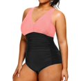 thumbnail image 2 of GHSDFBB Women Plus Size One Piece Swimsuits V Neck Tummy Control Bathing Suits Retro Ruched Swimwear, 2 of 5