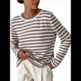 thumbnail image 2 of Suéter de Punto Suave A Rayas para Mujer, Camisas Holgadas Marrón L, 2 of 8