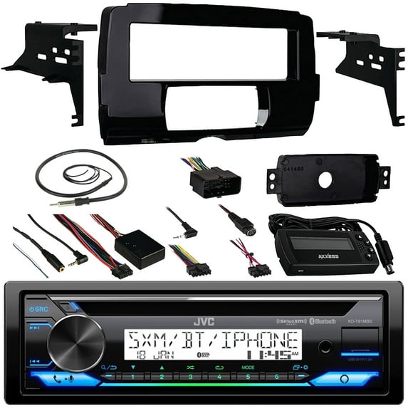 Audio Bundle For 2014 and Up Harley - JVC KD-T91MBS Marine Bluetooth Radio USB AUX CD MP3 Receiver Bundle Combo With Install Dash Kit, Steering Wheel Control Interface for Motorcycle, Radio Antenna